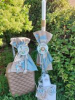 Πακέτο βάπτισης για αγόρι με θέμα boho Ζωάκια της Ζούγκλας σε εκρού και γαλάζιες αποχρώσεις.