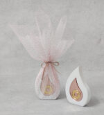 Μπομπονιέρα γάμου - βάπτισης κεραμικό γούρι "σταγόνα" με ροζ χρυσο  καθρέφτη plexi glass