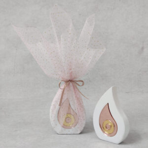 Μπομπονιέρα γάμου - βάπτισης κεραμικό γούρι "σταγόνα" με ροζ χρυσο  καθρέφτη plexi glass