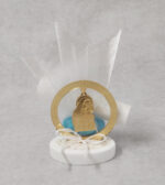 Προσκλητήριο μπομπονιέρα γάμου - βάπτισης Παναγία- Χριστός από χρυσό καθρέφτη plexi-glass και οργάτζα.