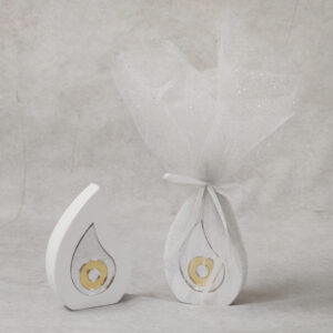 Μπομπονιέρα γάμου - βάπτισης κεραμικό γούρι "σταγόνα" με ασημί χρυσό καθρέφτη plexi glass