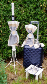 Πακέτο βάπτισης για αγόρι με θέμα ελεφαντάκι σε γκρι, μπλε και καφετί αποχρώσεις.