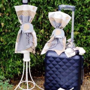 Πακέτο βάπτισης για αγόρι με θέμα ελεφαντάκι σε γκρι, μπλε και καφετί αποχρώσεις.