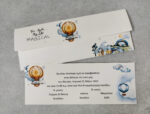 Προσκλητήριο βάπτισης με θέμα αερόστατο και εκτυπωμένος φάκελος - κουτί.
