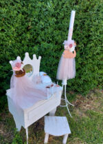 Πακέτο βάπτισης για κοριτσι με θέμα κύκνος σε παλ ροζ αποχρώσεις και rose gold plexiglass.