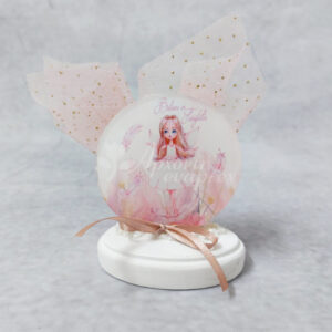 Μπομπονιέρα βάπτισης εκτυπωμένο Plexiglass με θέμα νεράιδα σε βότσαλο.