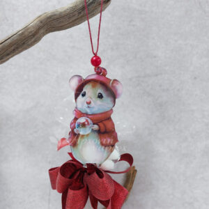 Χριστουγεννιάτικη μπομπονιέρα plexiglass στολίδι με θέμα ποντικάκι.