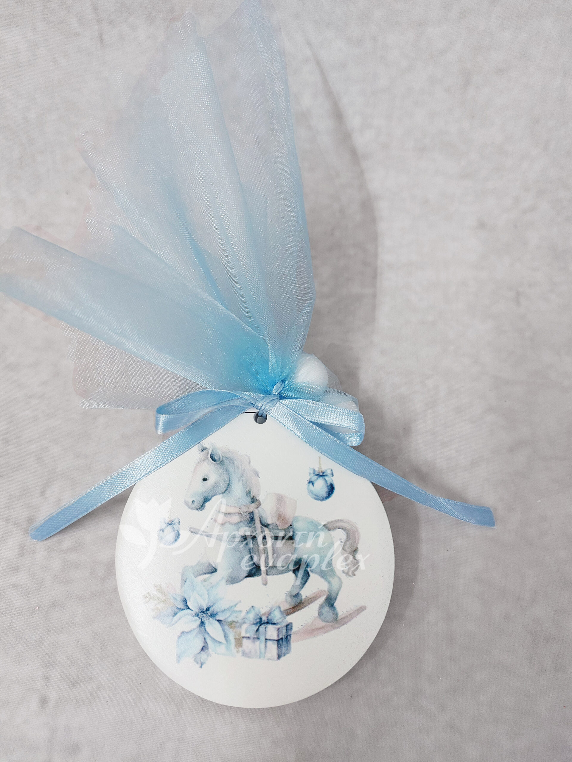 Χριστουγεννιάτικη μπομπονιέρα κεραμική εκτυπωμένη με θέμα αλογάκι.