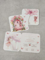 Δίπτυχο προσκλητήριο βάπτισης με θέμα νεράιδα.