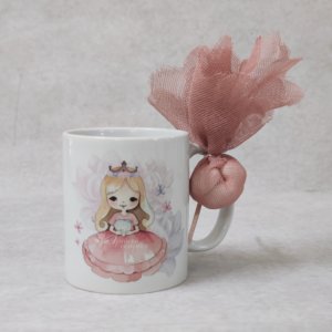 Μπομπονιέρα βάπτισης κούπα με θέμα πριγκίπισσα.