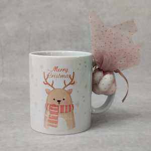 Χριστουγεννιάτικη μπομπονιέρα βάπτισης κούπα με θέμα τάρανδος.