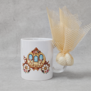 Μπομπονιέρα βάπτισης κούπα με θέμα άμαξα.