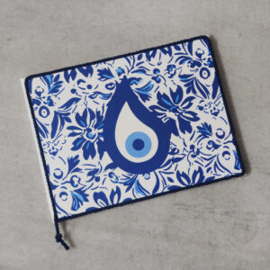 Χειροποίητο βιβλίο ευχών με θέμα το μάτι σε ανάγλυφο υλικό EVA, και διακοσμητικό σχοινί.