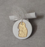 Προσκλητήριο μπομπονιέρα γάμου - βάπτισης κεραμικό χωνευτό με την Παναγία και τον Χριστό.