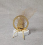 Μπομπονιέρα γάμου – βάπτισης Παναγία - Χριστός από χρυσό καθρέφτη plexi-glass σε βότσαλο.