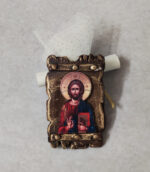 Μπομπονιέρα γάμου - βάπτισης κεραμική με ξύλινη ανάγλυφη παράσταση εικόνα με τον Χριστό.