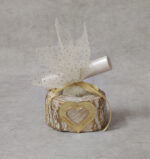 Προσκλητήριο - μπομπονιέρα γάμου - βάπτισης κεραμικό ρεσώ με καρδιά από χρυσό καθρέφτη plexi glass.