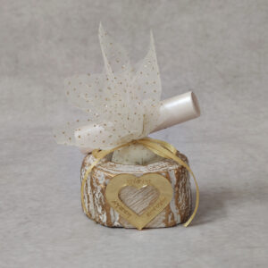 Προσκλητήριο - μπομπονιέρα γάμου - βάπτισης κεραμικό ρεσώ με καρδιά από χρυσό καθρέφτη plexi glass.