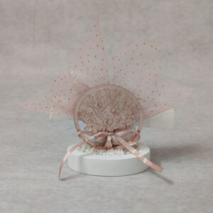 Προσκλητήριο - μπομπονιέρα γάμου – βάπτισης δέντρο ζωής από ροζ χρυσό καθρέφτη plexi-glass σε βότσαλο.