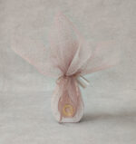 Προσκλητήριο - μπομπονιέρα γάμου – βάπτισης κεραμικό γούρι “σταγόνα” με χρυσό ροζ καθρέφτη plexi glass.