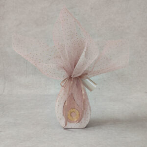 Προσκλητήριο - μπομπονιέρα γάμου – βάπτισης κεραμικό γούρι “σταγόνα” με χρυσό ροζ καθρέφτη plexi glass.