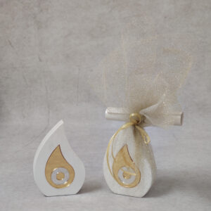 Προσκλητήριο - μπομπονιέρα γάμου – βάπτισης κεραμικό γούρι “σταγόνα” με χρυσό ασημί καθρέφτη plexi glass.