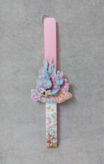 Χειροποίητη πασχαλινή λαμπάδα διακοσμημένη με πέρλες, κοχύλια και τρισδιάστατο ξύλινο με θέμα γοργόνα.