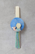 Χειροποίητη πασχαλινή λαμπάδα διακοσμημένη με σχοινιά  και τρισδιάστατο ξύλινο με θέμα Μικρός Πρίγκιπας.