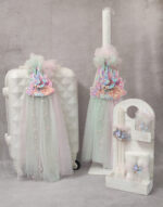 Πακέτο βάπτισης για κορίτσι με θέμα γοργόνα σε λευκές και παλ αποχρώσεις.