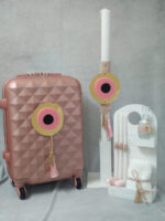 Πακέτο βάπτισης για κορίτσι με θέμα μάτι σε χρυσές και ροζ αποχρώσεις.