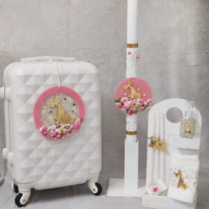 Πακέτο βάπτισης για κορίτσι με θέμα γοργόνα σε λευκές και ροζ αποχρώσεις.