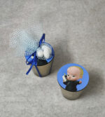 Μπομπονιέρα βάπτισης κερί με ξύλινο εκτυπωμένο καπάκι Baby Boss.