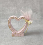 Μπομπονιέρα γάμου - βάπτισης κεραμική καρδιά κηροπήγιο σε ροζ και χρυσή απόχρωση.