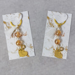 Μαρτυρικά μπρελόκ Μαμά - Νονά σε εκτυπωμένο καρτελάκι με τα ίδια στοιχεία.