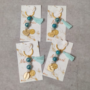 Μαρτυρικά μπρελόκ Μαμά - Νονά με κωνσταντινάτο σε εκτυπωμένο καρτελάκι με τα ίδια στοιχεία.