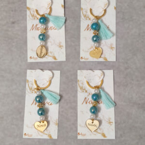 Μαρτυρικά μπρελόκ Μαμά - Νονά σε εκτυπωμένο καρτελάκι με τα ίδια στοιχεία.