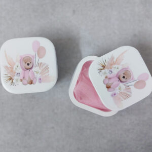 Μπομπονιέρα βάπτισης κεραμική μπιζουτιέρα εκτυπωμένη με θέμα αρκουδάκι για κορίτσι.