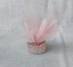 Mπομπονιέρα βάπτισης κεραμικό ρεσώ σε ροζ και χρυσή απόχρωση.