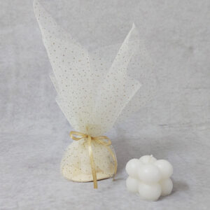 Μπομπονιέρα γάμου κερί με γκλίτερ τούλι.