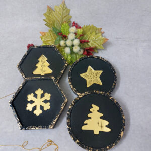 Σετ χριστουγεννιάτικα κεραμικά σουβέρ με χρυσό plexi glass