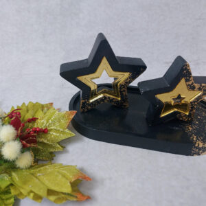 Χριστουγεννιάτικη σύνθεση με κεραμικά αστέρια με χρυσό plexiglass