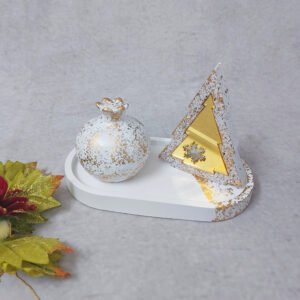 Χριστουγεννιάτικη σύνθεση με κεραμικό ρόδι και δεντράκι με χρυσό plexiglass