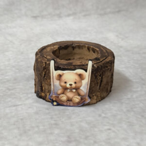 Μπομπονιέρα βάπτισης κεραμικό ρεσώ με διακόσμηση ξύλινο αρκουδάκι