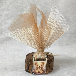 Μπομπονιέρα βάπτισης κεραμικό ρεσώ με διακόσμηση ξύλινο αρκουδάκι