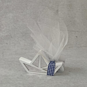Μπομπονιέρα κεραμικό διακοσμητικό καράβι με ασημί plexiglass