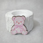 Μπομπονιέρα Κεραμικός κορμός ρεσώ με ξύλινη εκτύπωση αρκουδάκι ροζ Toile de Jouy