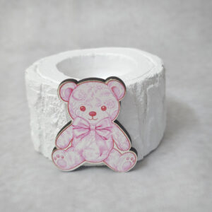 Μπομπονιέρα Κεραμικός κορμός ρεσώ με ξύλινη εκτύπωση αρκουδάκι ροζ Toile de Jouy