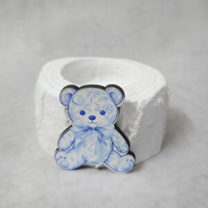 Μπομπονιέρα Κεραμικός κορμός ρεσώ με ξύλινη εκτύπωση αρκουδάκι μπλε Toile de Jouy