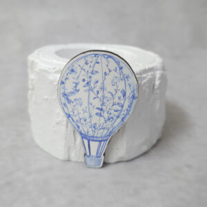 Μπομπονιέρα Κεραμικός κορμός ρεσώ με ξύλινη εκτύπωση αερόστατο ροζ Toile de Jouy