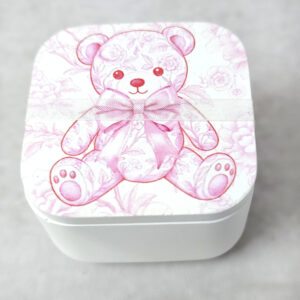 Κεραμική μπιζουτιέρα με εκτύπωση αρκουδάκι ροζ Toile de Jouy